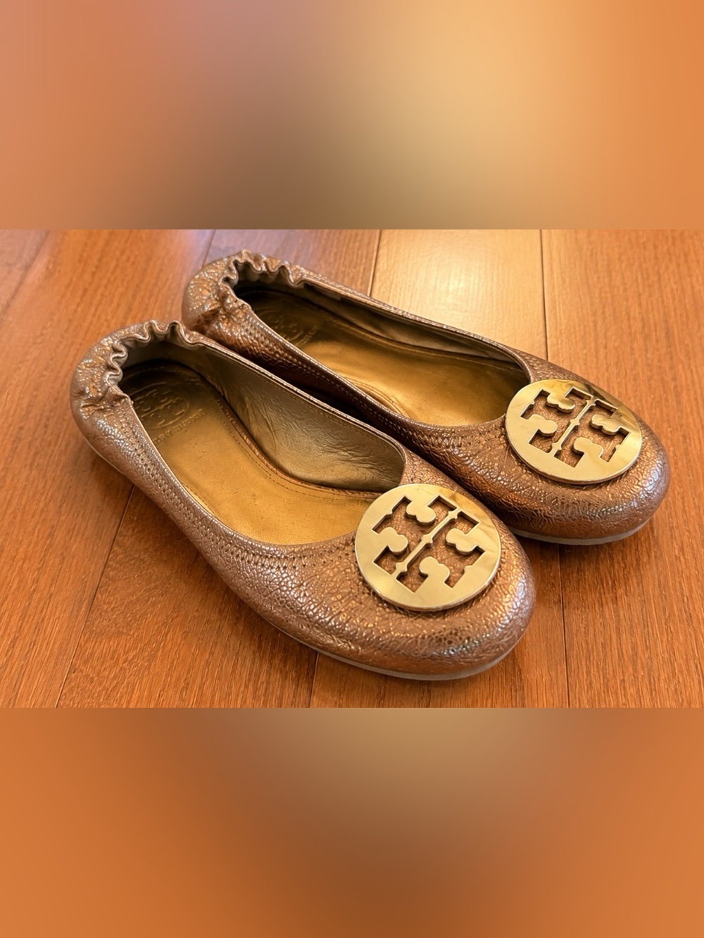 Tory Burch Reva Ballet Flats Metallic Rose Gold Women’s Size 7.5